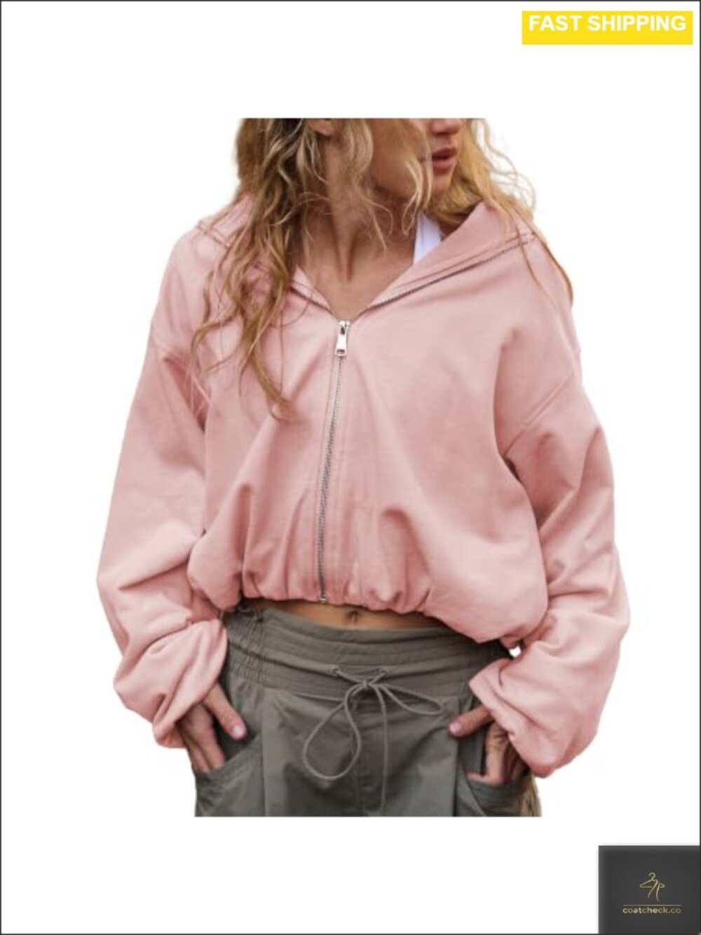 Womens Bubble Zip Up Hoodie Cropped Sweatshirt Long Sleeve Casual Y2K